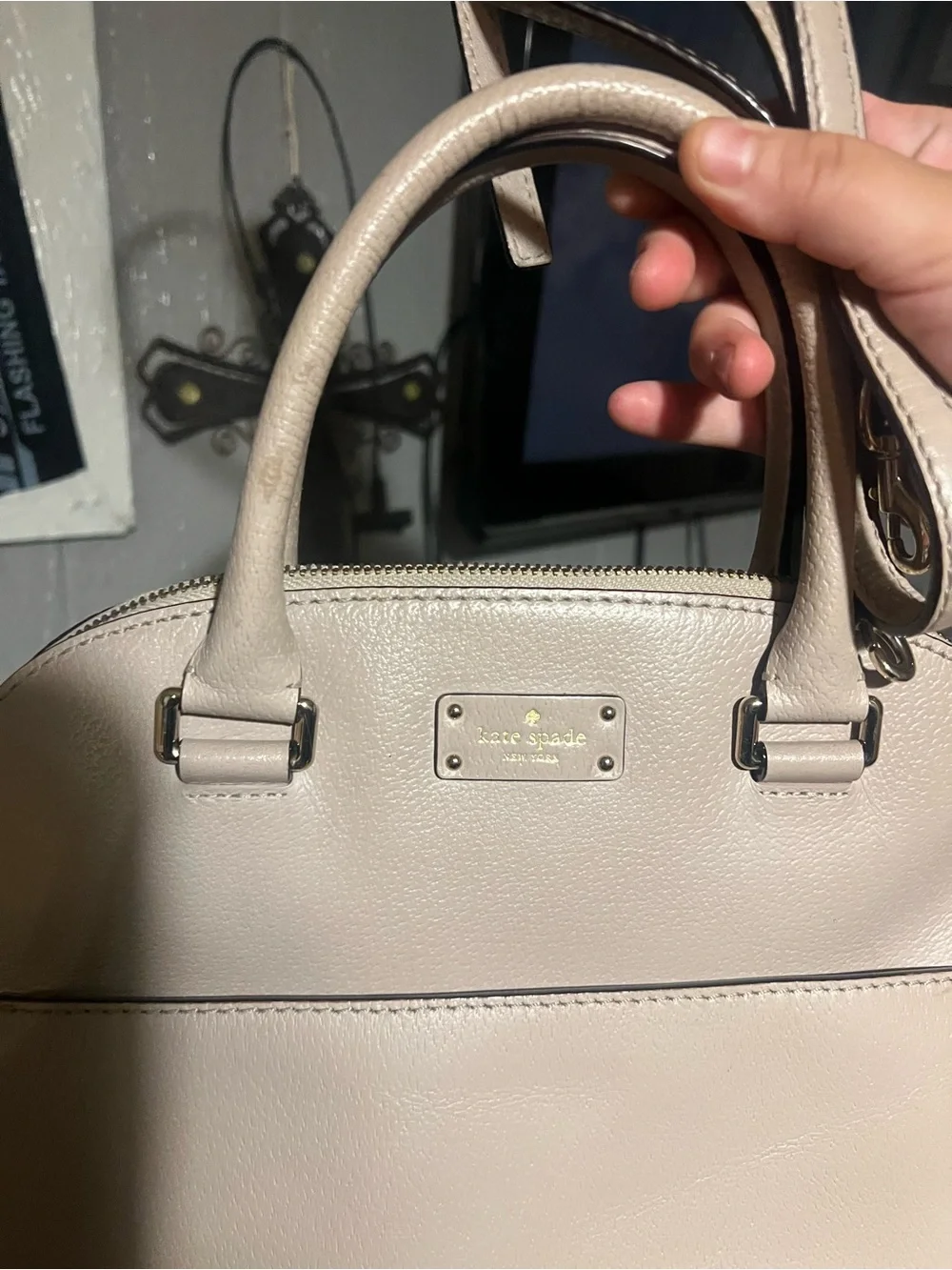 kate spade Pebbled Leather Dome Satchel in Light Beige